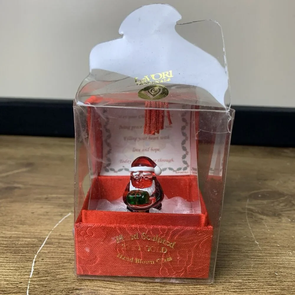 LaVori Originals Christmas Santa Hand Blown Glass 22 Kt Gold Holiday